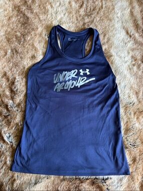 Under Armour Navy Racerback Performance Tank with Silver Logo